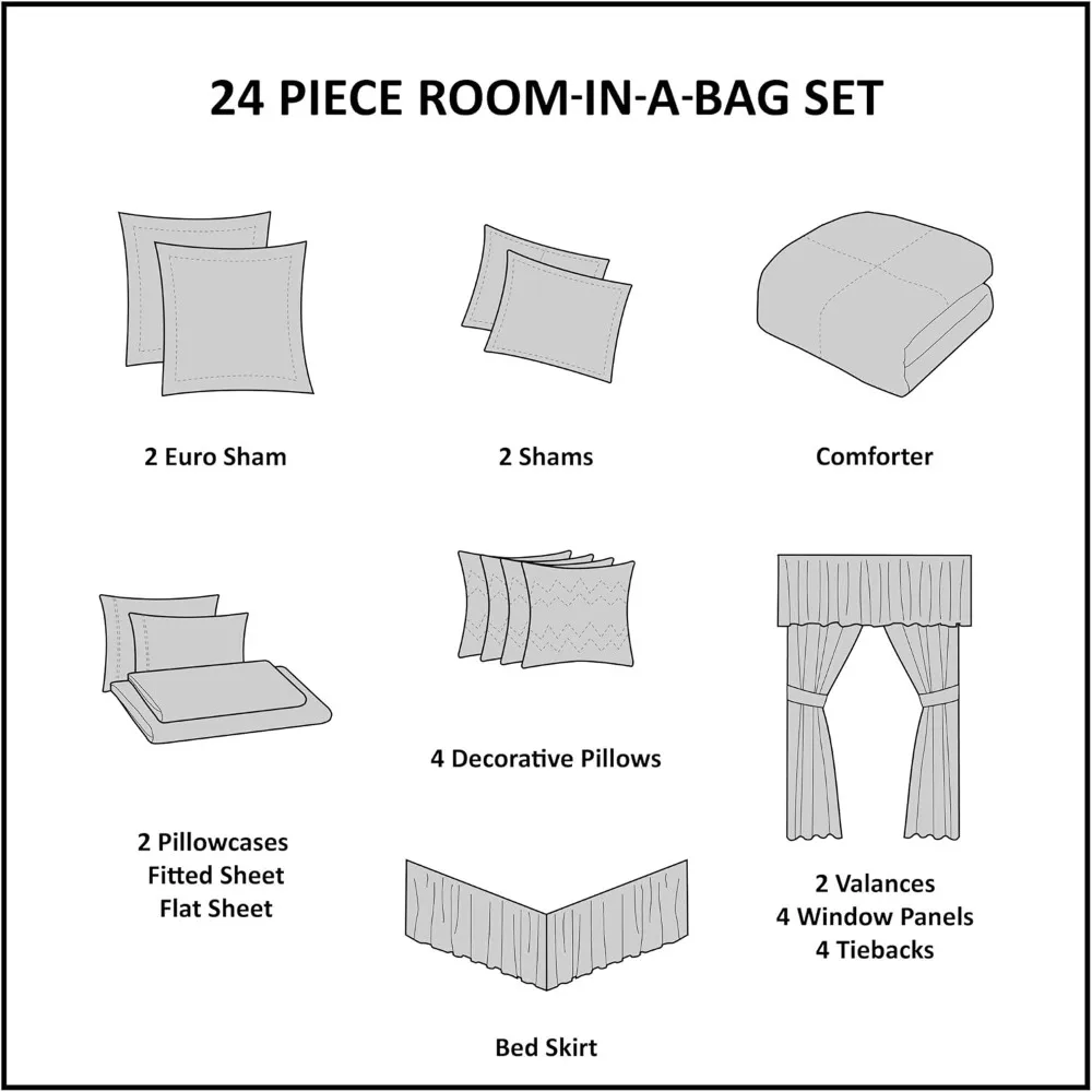 مجموعة لحاف من الحرير الصناعي في حقيبة - فراش Luxe Diamond Tufting لجميع المواسم، ستائر متطابقة، ديكو #6