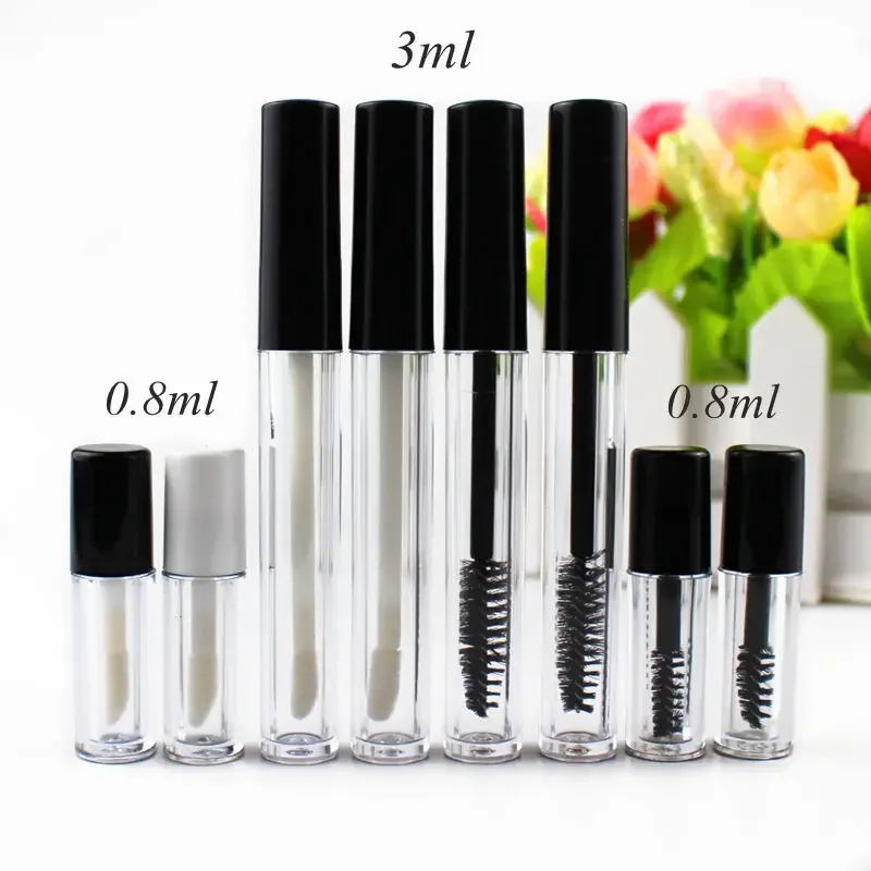 Plastic Lip Gloss Tube, pequeno tubo de batom, cílios rímel, Leakproof, amostra interna, recipiente cosmético, 3ml, 0.8ml, 6pcs por lote