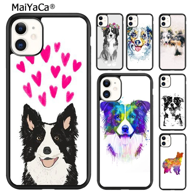 MaiYaCa Border Collie Watercolor Phone Case For iPhone 16 15 14 plus XR XS 11 12 13 pro max Shell Cover coque