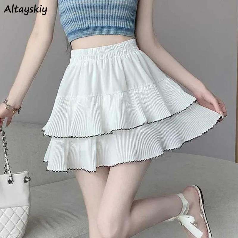 

Elastic Waist Skirts Women Aesthetic Unique All-match Korean Fashion Ruffles Daily College Casual Ins Summer Trendy Popular Chic