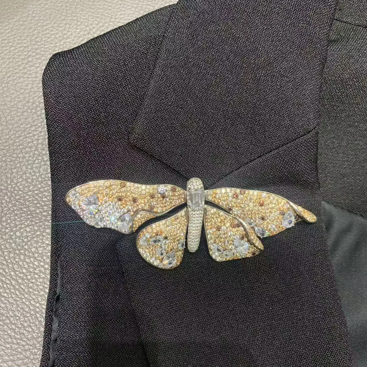 

large butterfly brooch champagne color 925 sterling silver with cubic zircon fine women jewelry party decoration