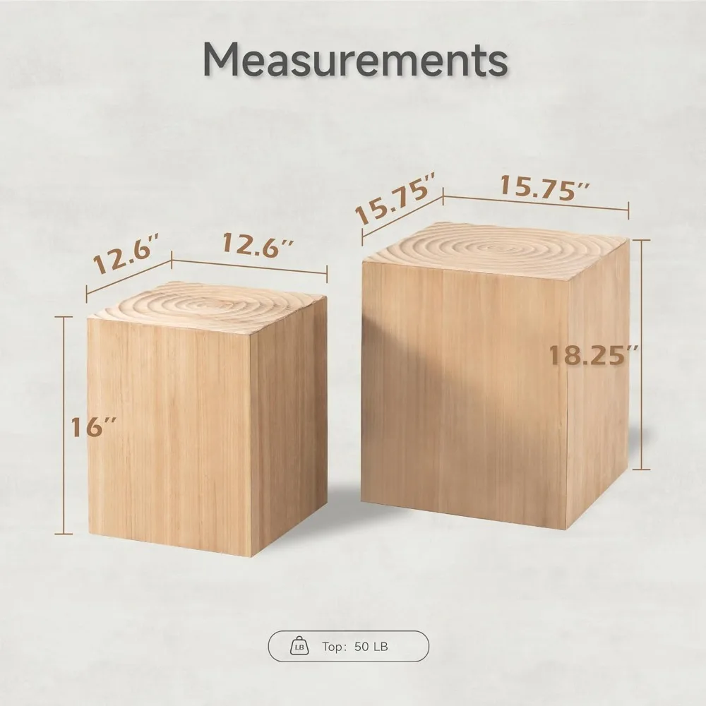 شحن مجاني - مجموعة طاولة نهاية جذع الشجرة مكونة من 2، تخطيط تصفيف متعدد مع نمط حلقة شجرة الخشب، لون الخشب الطبيعي - تخفيضات كبيرة #3