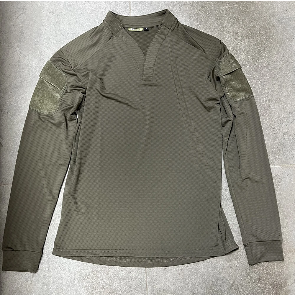 Ranger Green Tactical Quick Drying Long Sleeved Shirt Outdoor Breathable Men's V-neck T-shirt