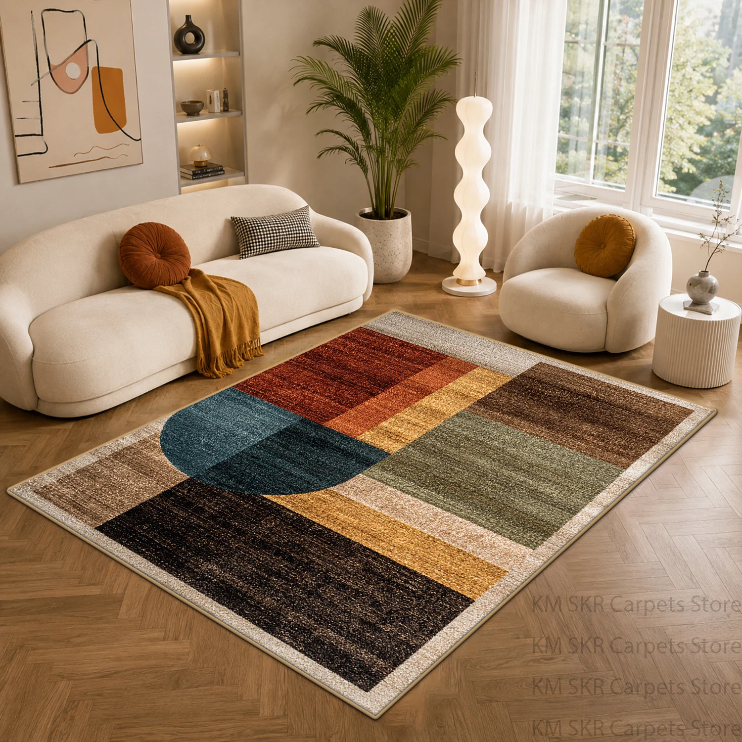 Ins Nordic Block Style Living Room Sofa Carpet Non-slip Washable Large Rugs for Bedroom Soft Short Velvet Study Floor Mat Custom