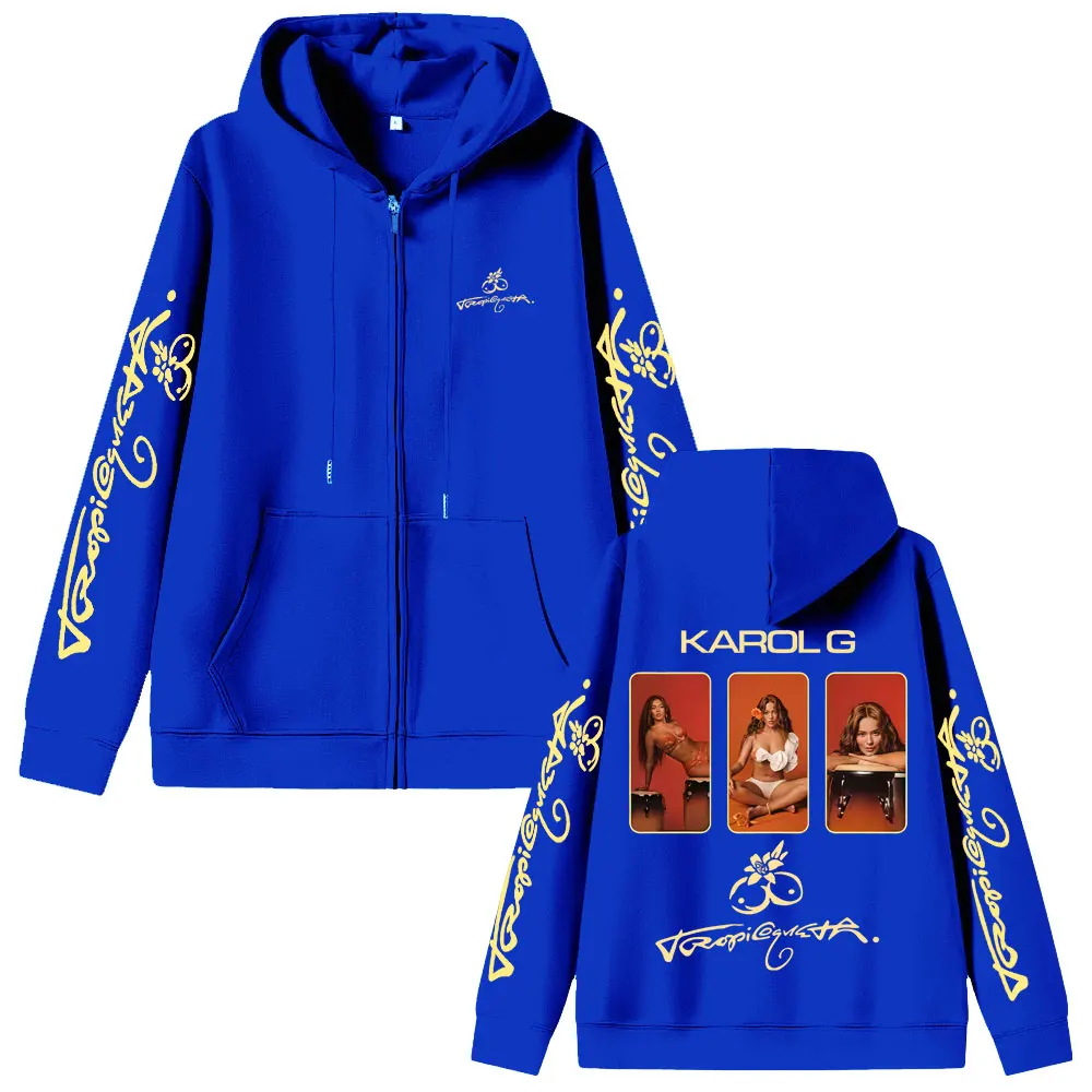 Karol G Album Tropicoqueta 2025 Zipper Hoodie Men Women Fashion Aesthetic Zip Up Jacket Men's Fleece Oversized Zip Up Sweatshirt