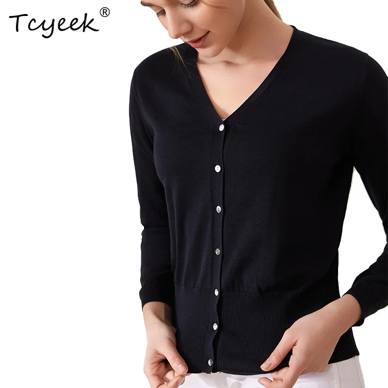 

Tcyeek 70%Silk 30%Cotton 2023 Autumn New Short Cardigan Women's Loose Fashion Korean Long Sleeve Sweater Coat Trend T38547QC