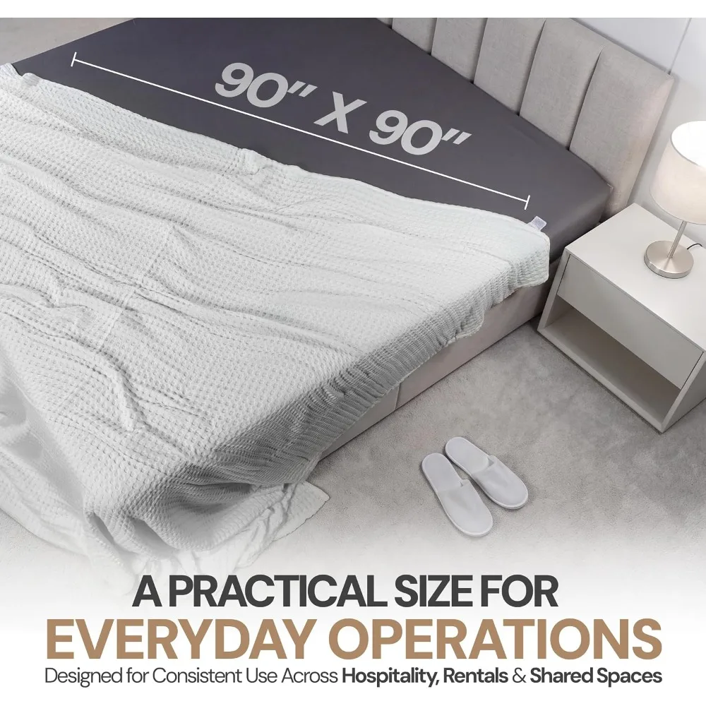 8 Pack Queen 100% Cotton Waffle Blankets Bulk Box White for Hotels Resorts