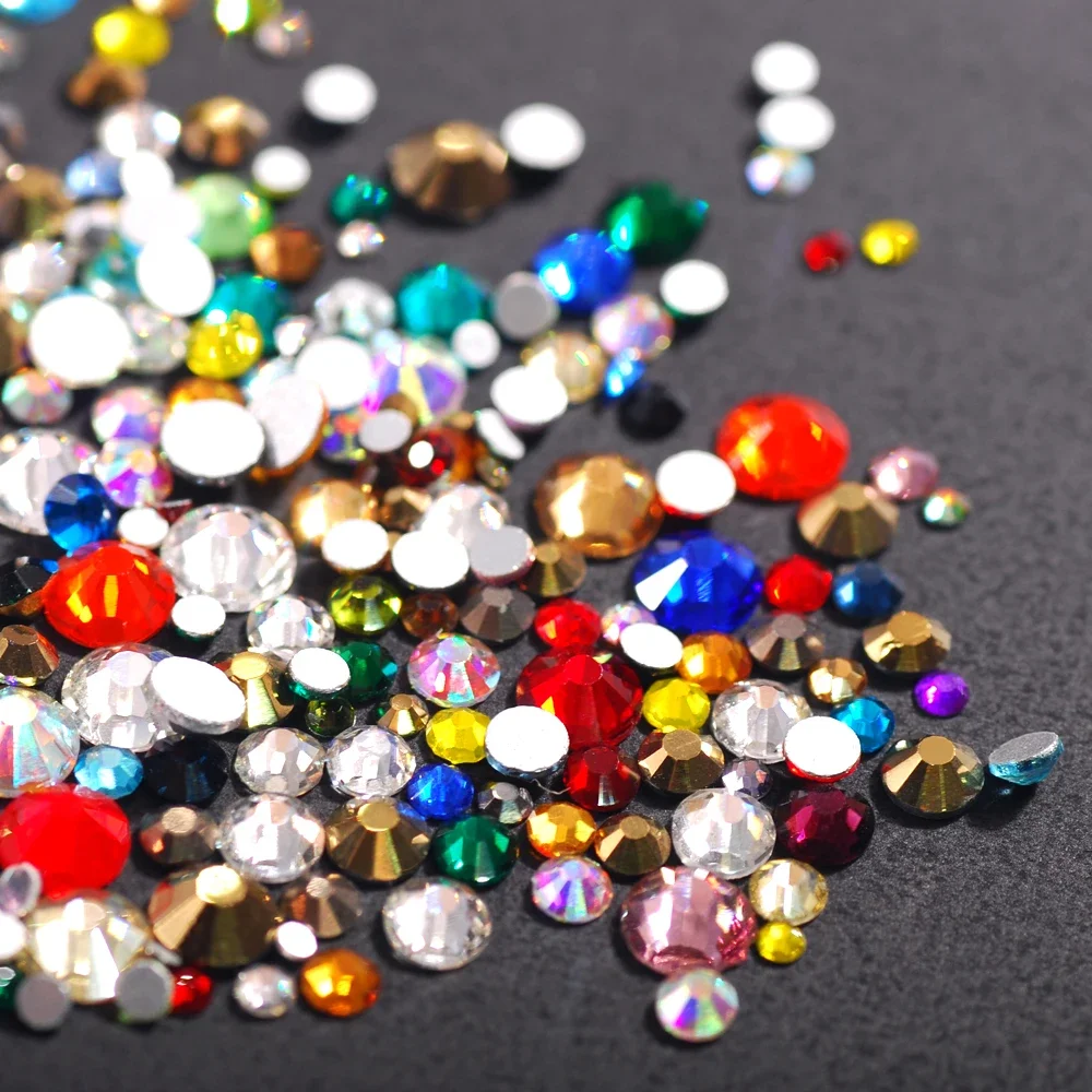 1000pcs Mixed Sizes SS4-SS30 Flatback Glass Crystal Non hotfix Rhinestones Glue On&Fabric Garment Decorations Colorful Gem