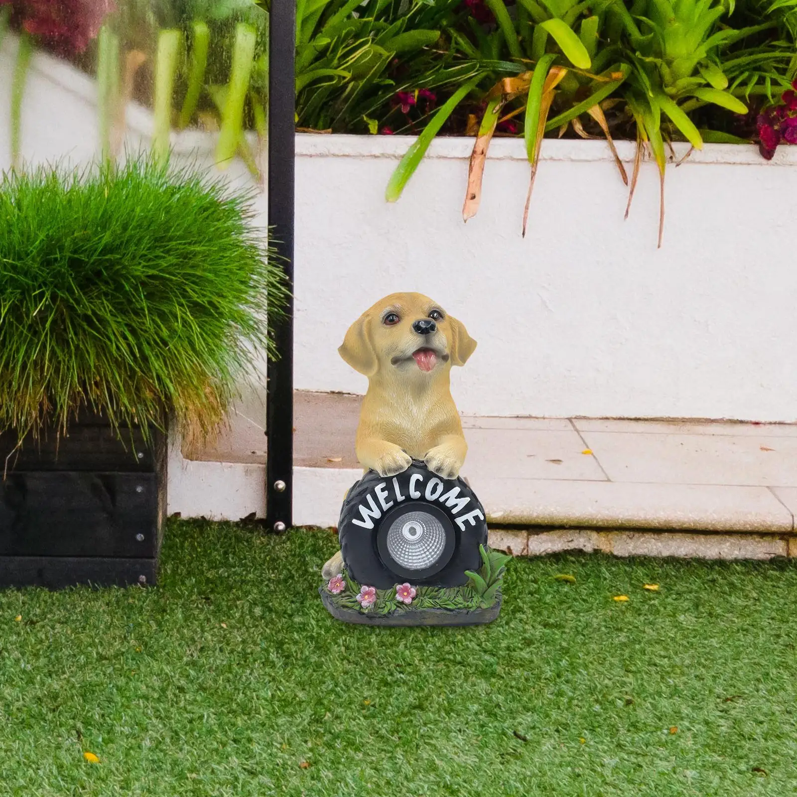 

Solar Puppy Statue Solar Powered Resin Sculpture Centerpiece Statue for Yard