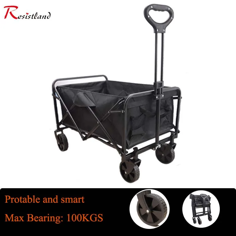 

Light Wagon Folding Cart Portable Foldable 50L Capacity Multifunction Cart Outdoor Camping Fishing Table BBQ Trolley