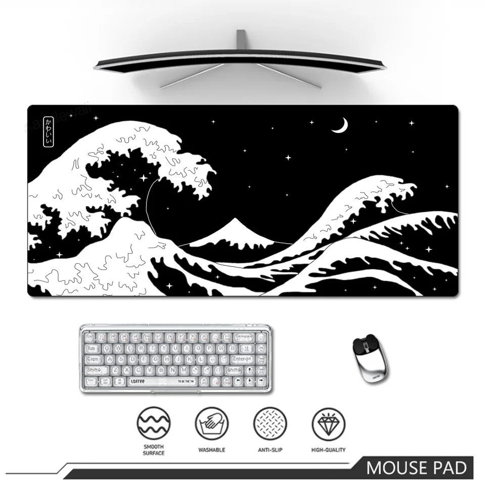 

Non-Slip Large Mouse Pad Great Wave Gaming Desk Setup Pads Accessories Big White Mousepads Rubber HD Kawaii Japan Desk Mat