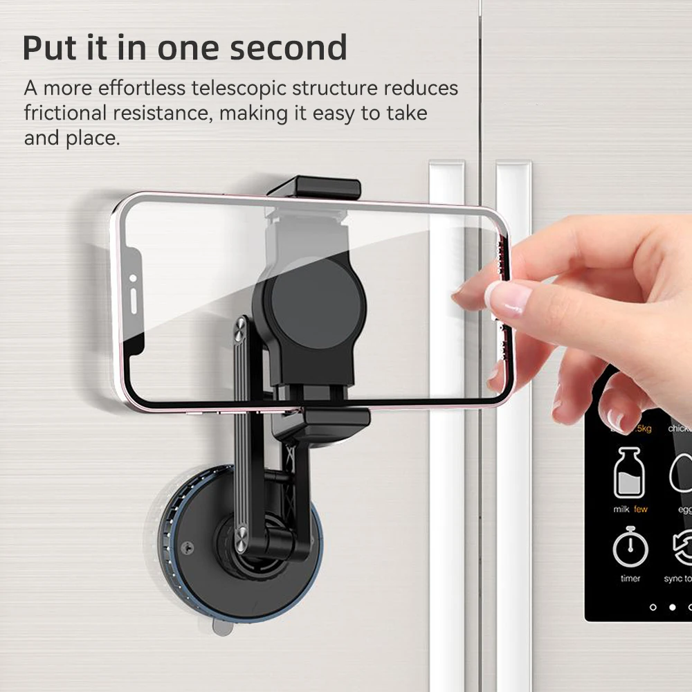 Mechaniczny uchwyt na telefon z przyssawką, obrotowy, rozkładany i regulowany, obrót o 360 stopni.