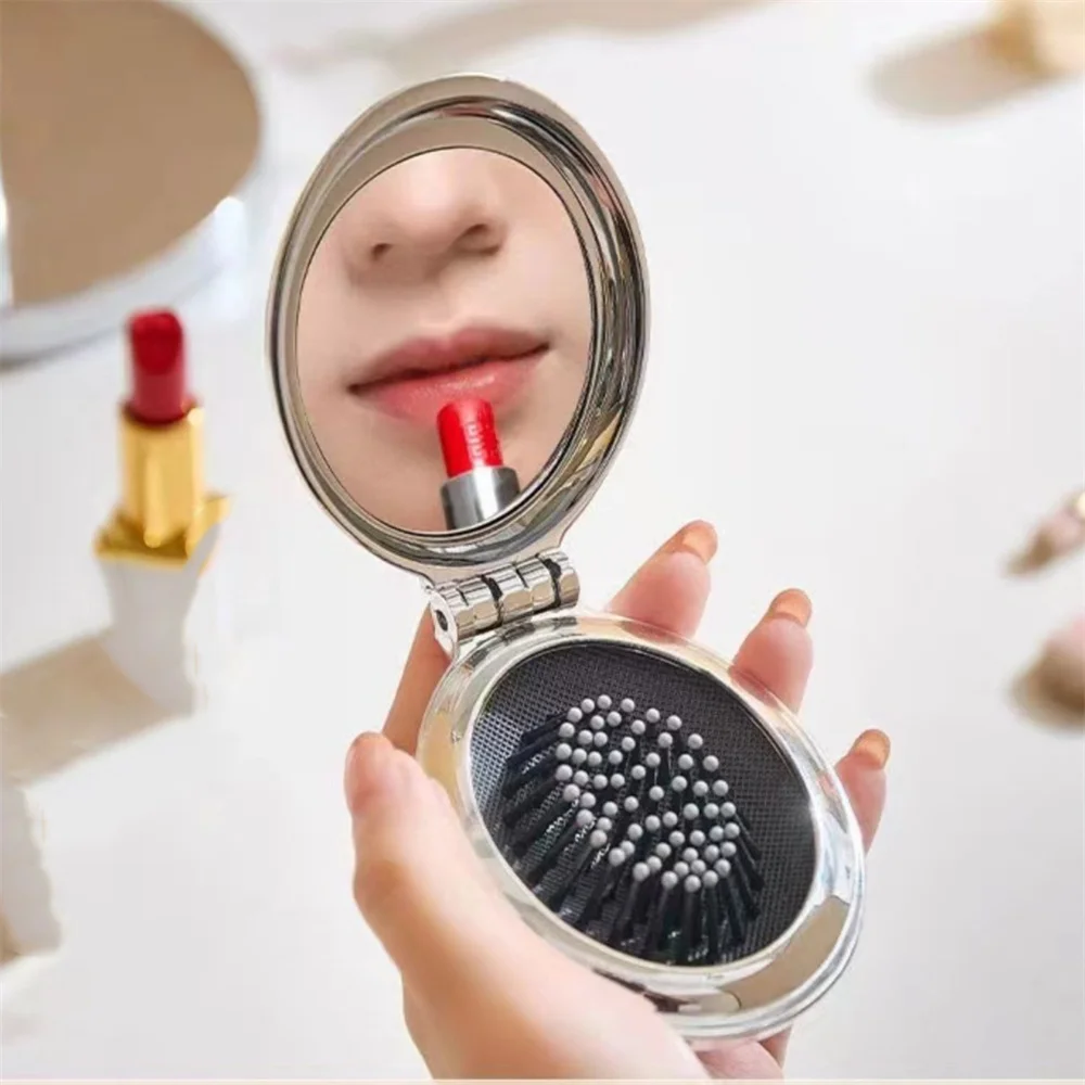 Pocket Size Styling Brush Ergonomic Compact Folding Comb Multifunctional Mirror for Daily Use