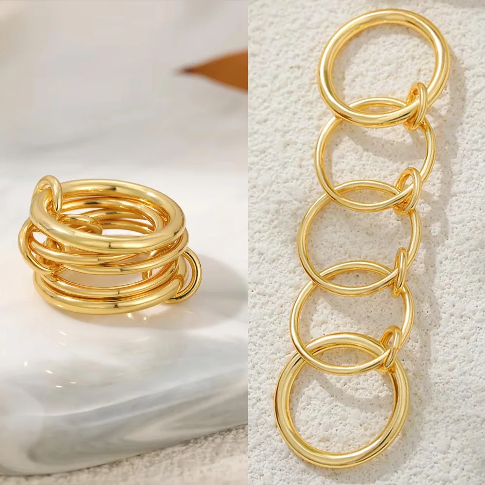 New 18K Gold Plated Stackable Polycyclic Knuckle Ring for Women Waterproof PVD Stainless Steel Luxury Designer Jewelry Wholesale