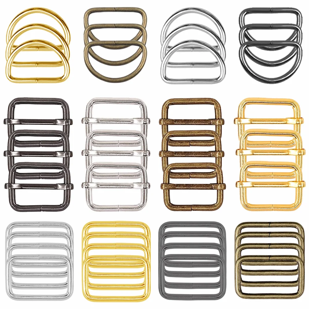 10/15sets rectangular metal buckles,sliding adjustable buckles and D-rings,suitable for belts,webbing,bags,pet leash accessories