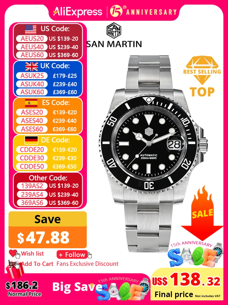 San Martin nuevo 40mm agua fantasma reloj de buceo hombres de lujo de negocios NH35 reloj mecánico automático zafiro impermeable 200m SN0017