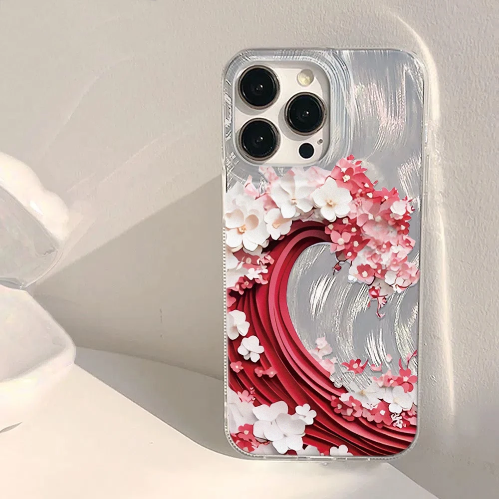 

Sakura Wave Print Premium Phone Case for iPhone16/15/14/13/12/11/ProMax/Pro/Plus Fashion Friend Gift Aesthetic Case Phone