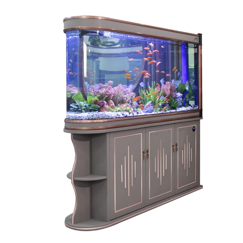 aBest Selling High Quality Big Glass Fish Tank Aquarium with Cabinet Filter 300L Round for Living Room