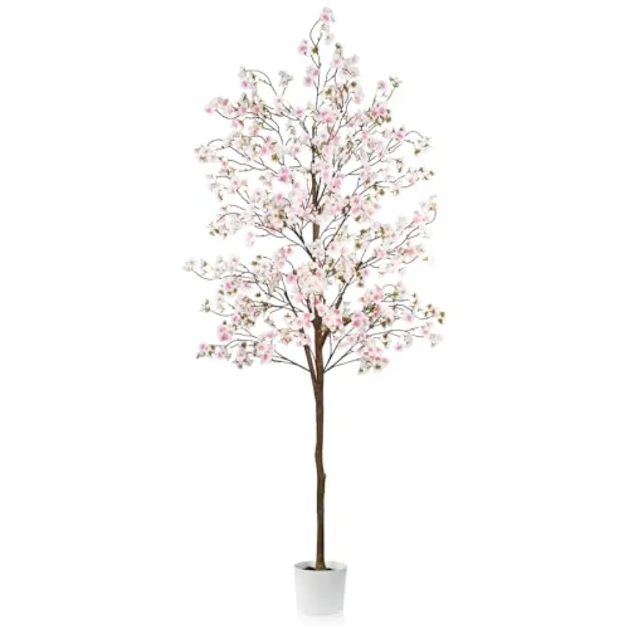 

Cherry Blossom Tree 6Feet Artificial Pink Tree Indoor with White Planter Faux Potted Silk Plant for Home Office Wedding Garden