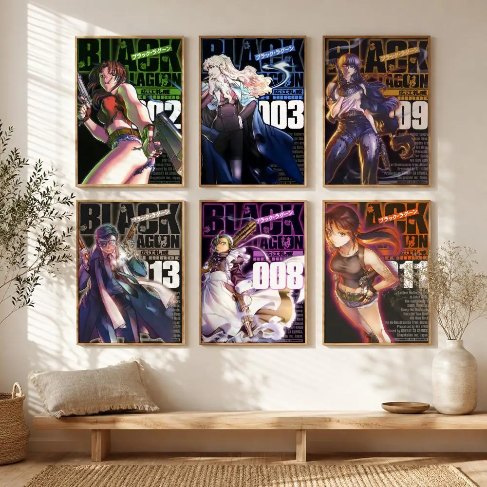 Action Seinen Anime B-Black Lagoon Poster All-match HD Waterproof Self-Adhesive Wall Art Sticker For Home Bedroom
