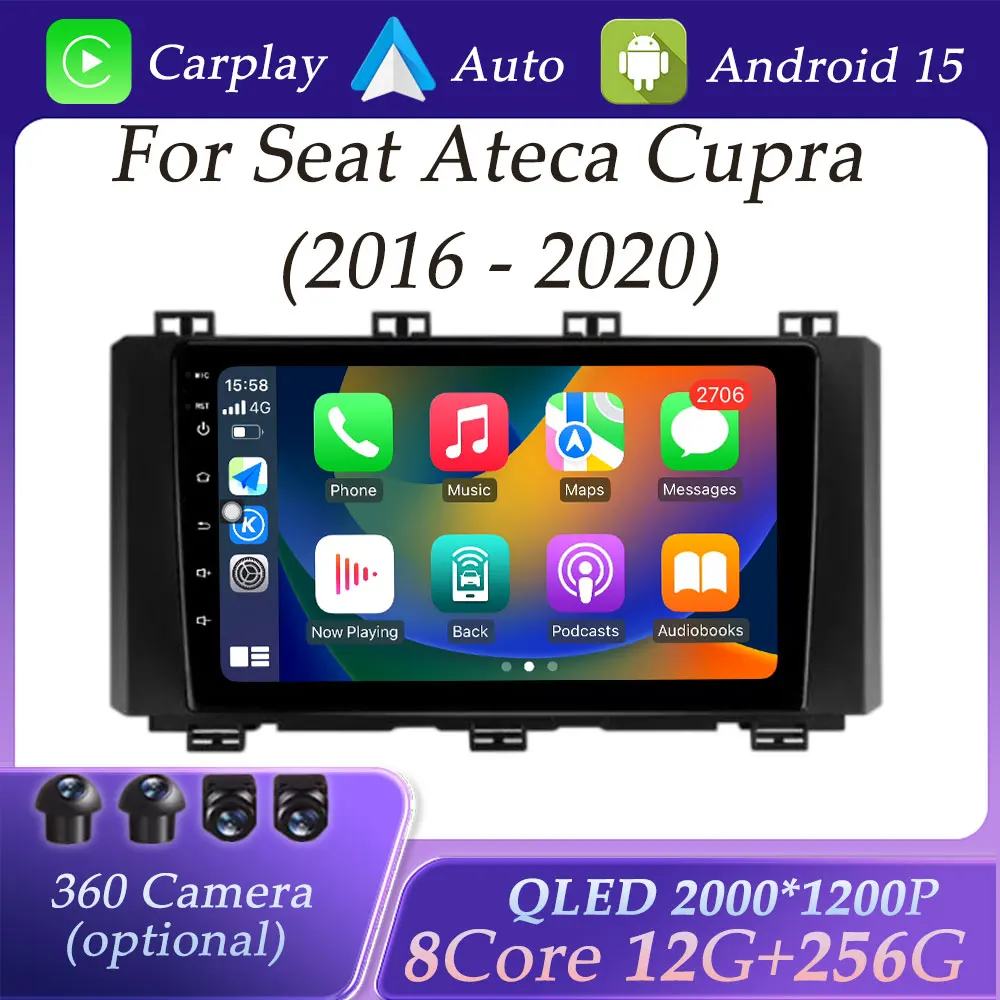 Carplay for Seat Ateca Cupra 2016 - 2020 QLED Screen Car Radio Video Audio Multimedia Player Split Screen GPS Navi DSP Stereo BT