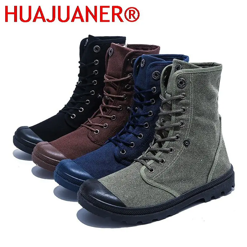 Men Army Boots Platform Ankle Boots Lace Up Male Desert Boots High Top Men Canvas Shoes Cowboy Motorcycle Boots