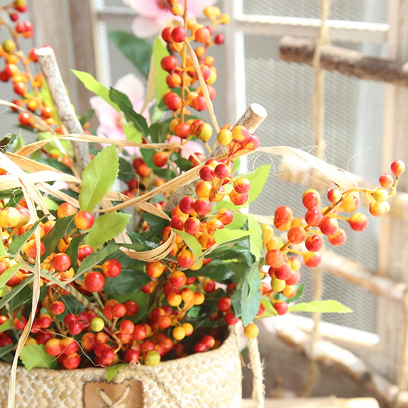 Artificial Flower Bunch 70cm Concise Bridal Wedding Party Bouquet Table Decoration Bean Branch Berry Simulation Flowers