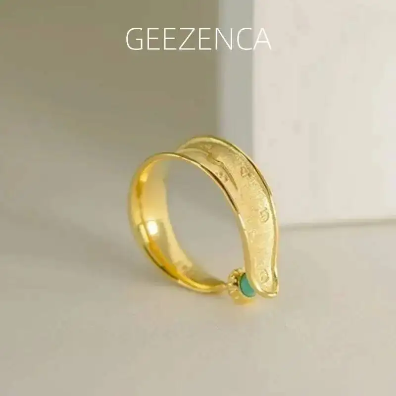 GEEZENCA 925 Sterling Silver Soft Deformed Watch Resizable Ring Women Turquoise Original Design Chic Unique Ring 2023 New Gift