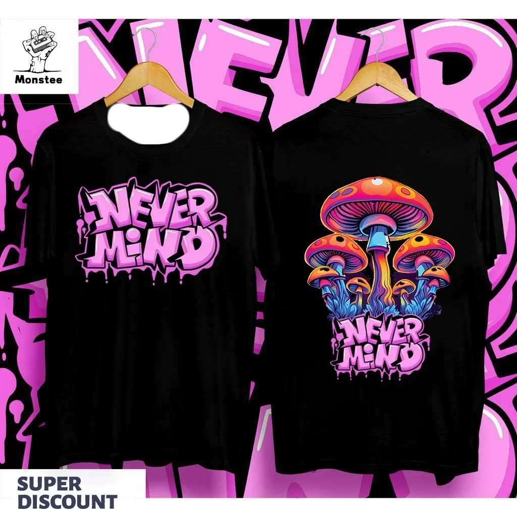 25/26 Fashionable Street Graffiti Mushroom Pattern Printed Men's T-shirt Summer Round Neck Short Sleeved Oversized Women's Top