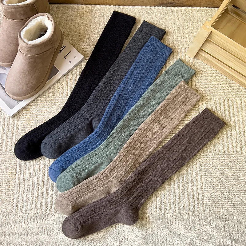 

Winter Warm Thick Wool Calf Socks Socks Women's Solid Color College Style Vertical Slim Knee Cotton Socks