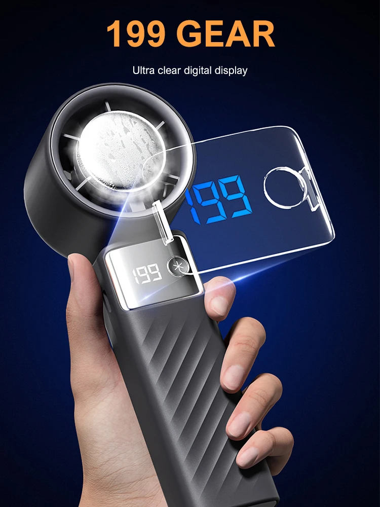 

Mini Portable Handheld Fan Turbo Fan 199 Wind Speeds Adjustable Mini Personal Fan 4000mAh Battery USB rechargeable Electric Fan