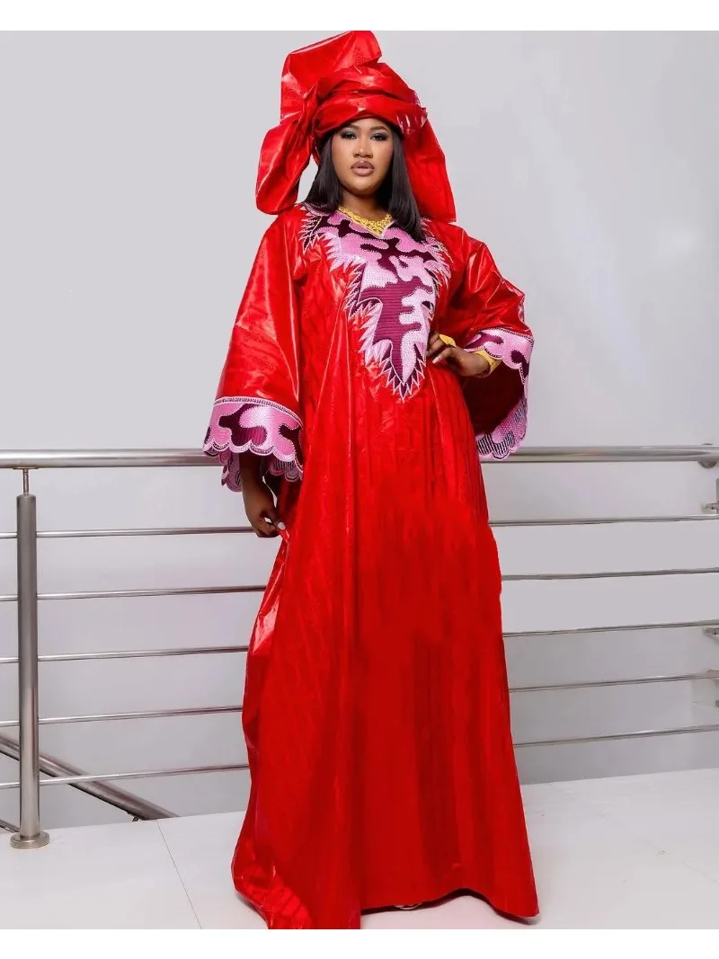 

African Clothes Plus Size For Women Elegant Dresses Africa Embroidery Party Wedding Dress Red Daily Wear Summer Musilm Gown