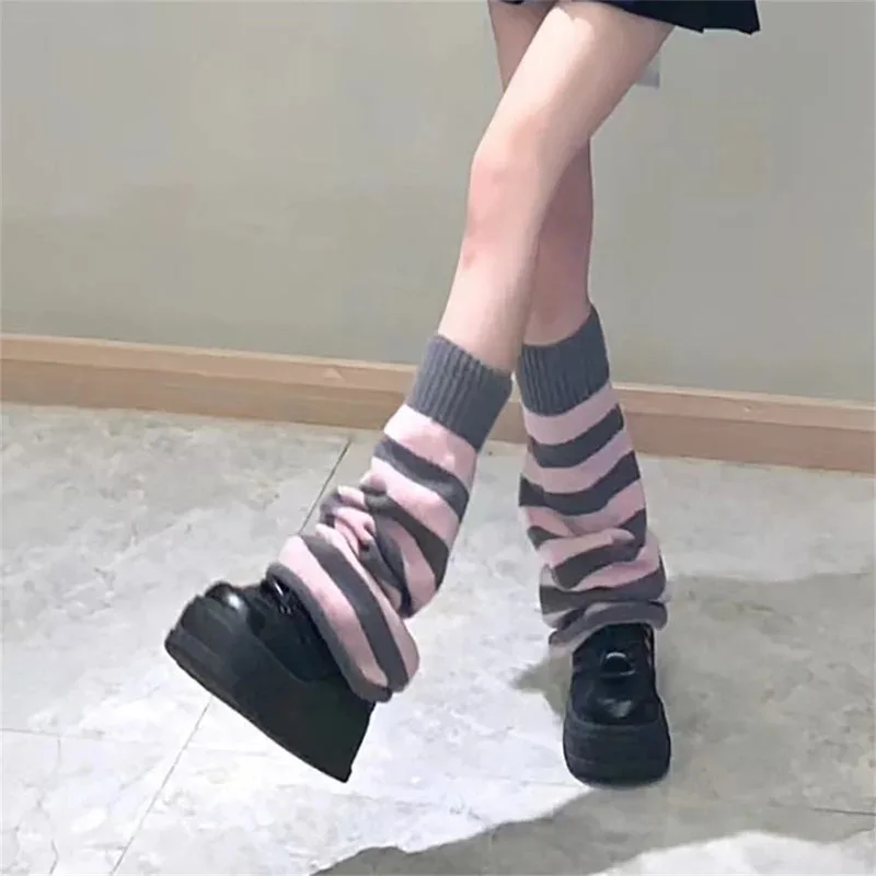 

Y2k женские полосатые гетры, длинные расклешенные сложенные подкладки, милые теплые носки с рукавами, зимние уличные леггинсы в стиле Харадзюку