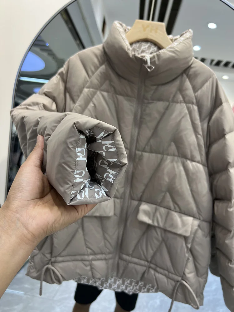 冬軽量ダウンジャケット無地ファッションカジュアルルーズエレガントな女性スタンドカラーホワイトダックパファーコートアウター