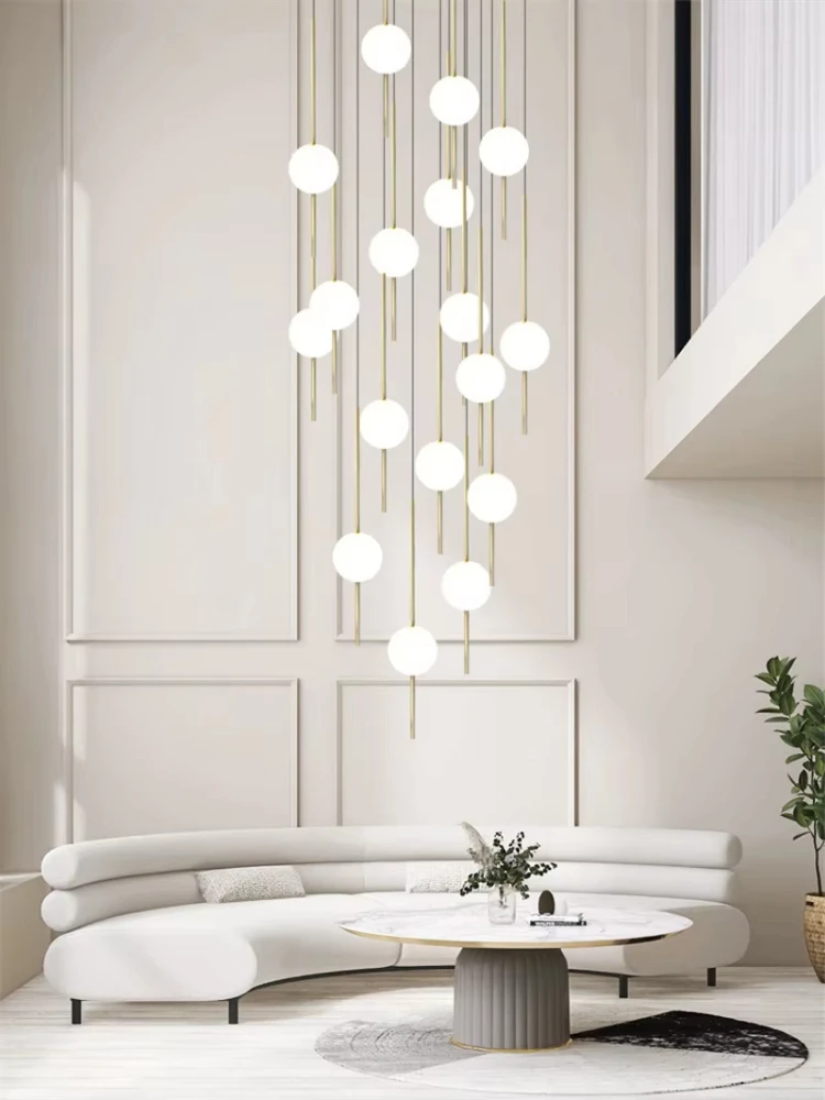 Nordic Glass Ball Chandeliers Modern Stair Pendant light for Villa Loft Hotel Lobby Living Room led Magic Bean Pendant lamp image 5