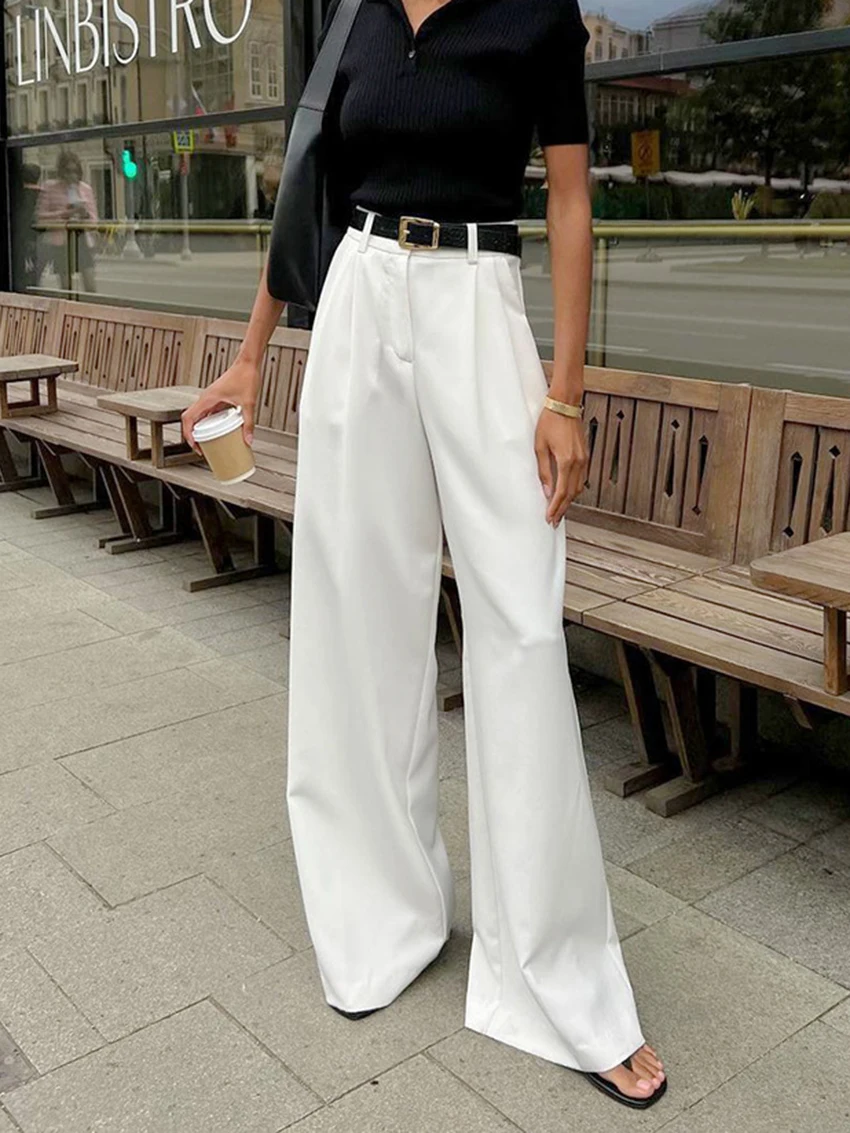 Parc Fee Fashion Loose White Office Women's Pants Casual High Waist Wide Pants Elegant Classic Full Length Trousers Female Cloth