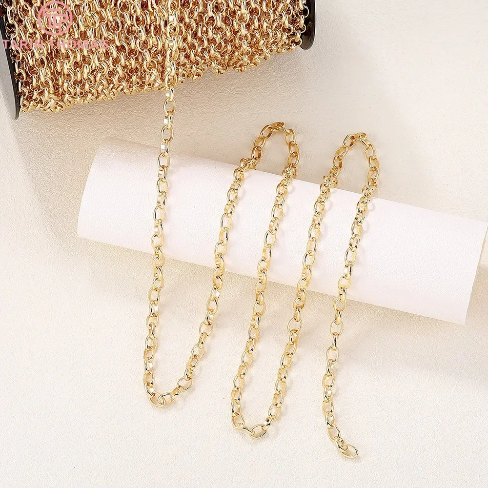 (4284)1 Meter Width 5MM Thickness 1.5MM 24K Gold Color Brass Round Necklace Chains High Quality Diy Jewelry Findings Accessories