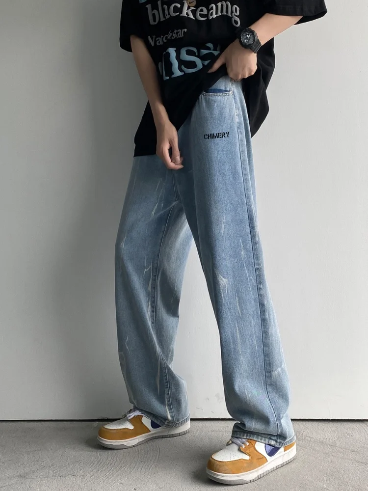 

Мужские летние тонкие прямые джинсы American Sle, свободные повседневные брюки, стильные молодежные длинные брюки в уличном стиле