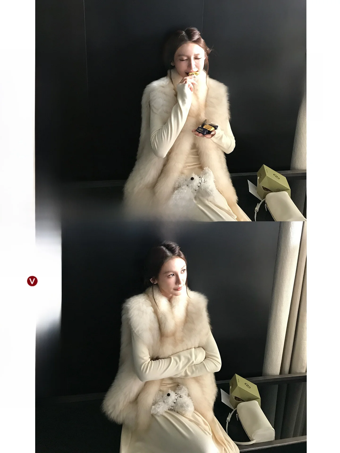 

Skk Store Crown Level Fur Coat Vest Warmth Daily Youth Skin Car Strip Fur Outerwear Ele Sle Long Sve Coat
