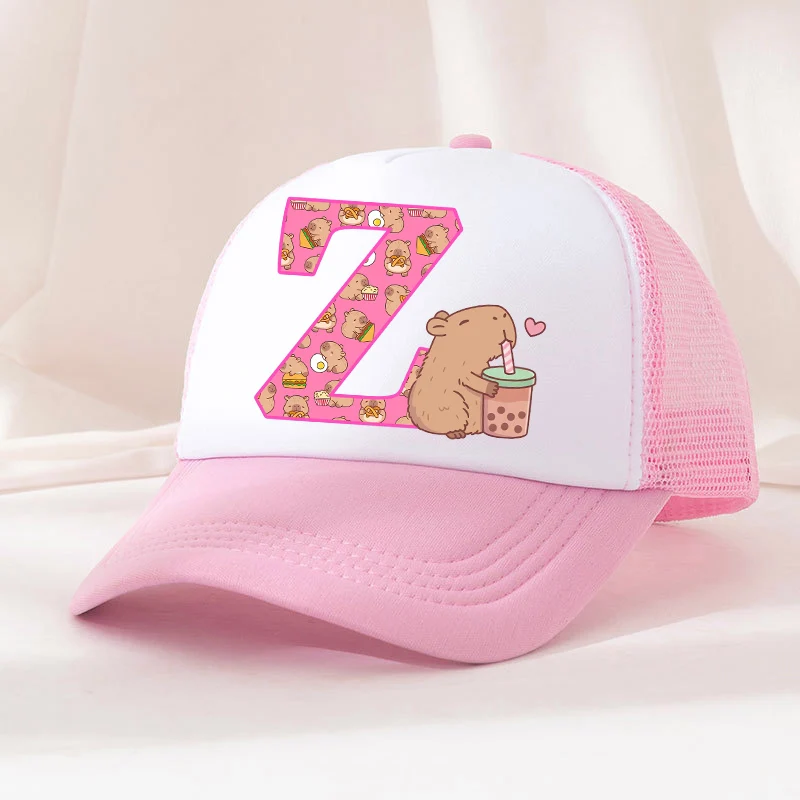 Capibara Baseball Cap Girls Women Anime Capybara Letter A-Z Sun Hat Kids Adult Summer Breathable Mesh Sunbonnet Outdoor Headgear - Image 4