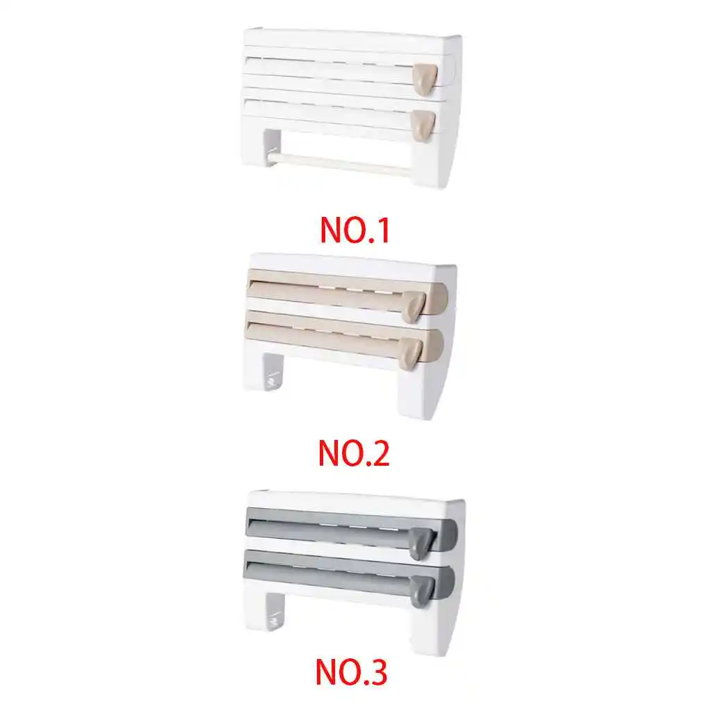 Wall Mounted Kitchen Cling Film Sauce Bottle Storage Rack Paper Towel Holder With Cutter