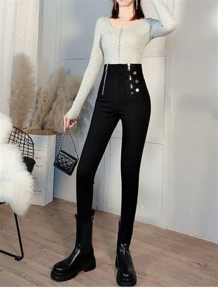 하이웨이스트 슬리밍 레깅스 여성용 봄 가을 신축성 있는 새로운 슬림핏 팬츠 블라 매직 롱 팬츠