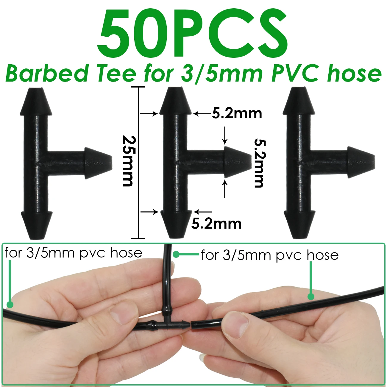 Sprycle 50pcs 3/5mm Hose Barbed 3-Way Tee Connector for 1/8'' Micro Drip Irrigation Tubing Couplings Watering Pipe Garden Tools
