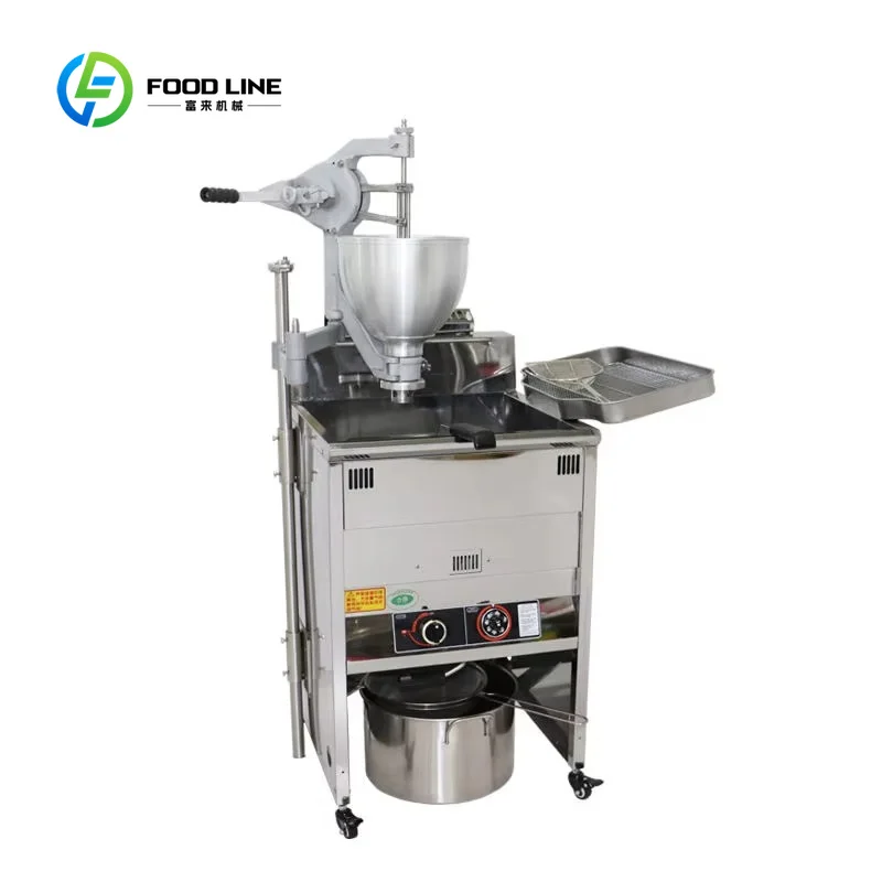 Customized Vertical Gas Hand Crank Doughnut Maker Frying Machine with Dual Gas Temp Knobs Stainless Steel Donut Maker