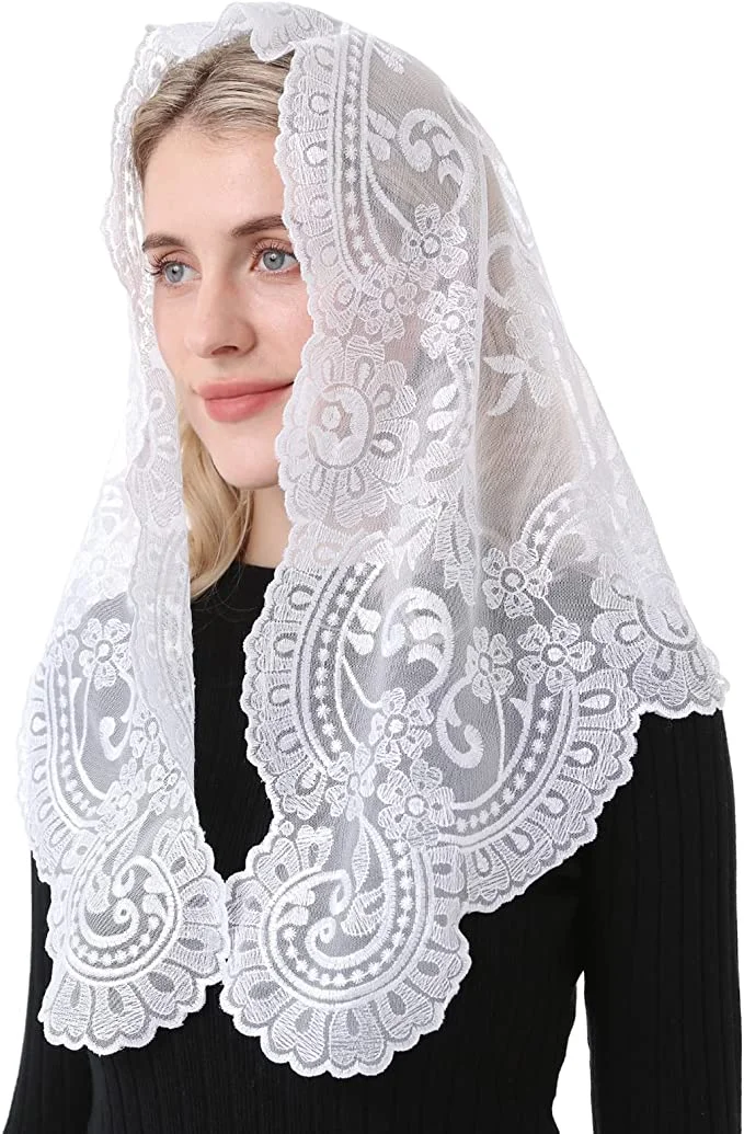 

Triangular Embroidery Church Catholic Veil Scarf Latin Mass Head Covering Spanish Lace Mantilla Retail