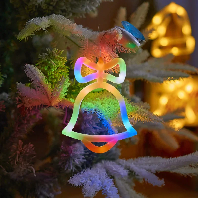 Lampu Dinding Jendela, Bertenaga Baterai, Bentuk Kepingan Salju & Lonceng & Stoking dengan Suction Cup untuk Ramadhan, Liburan, Dekorasi Rumah