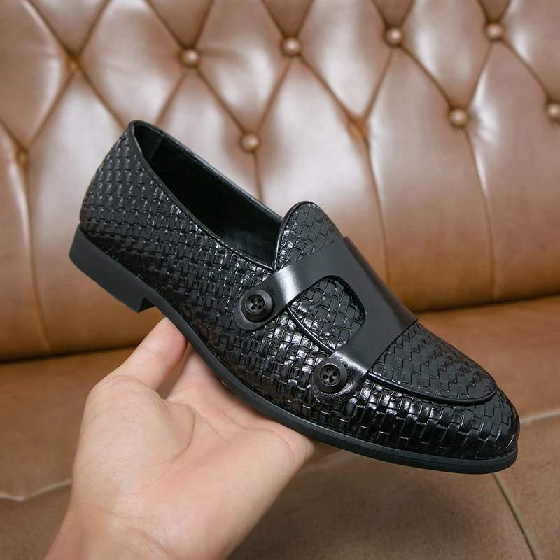 Zapatos de monje de moda para hombre, mocasines con hebilla lateral, zapatos de cuero de negocios de lujo, zapatos elegantes sin cordones para conducir al aire libre, marrón, Verano