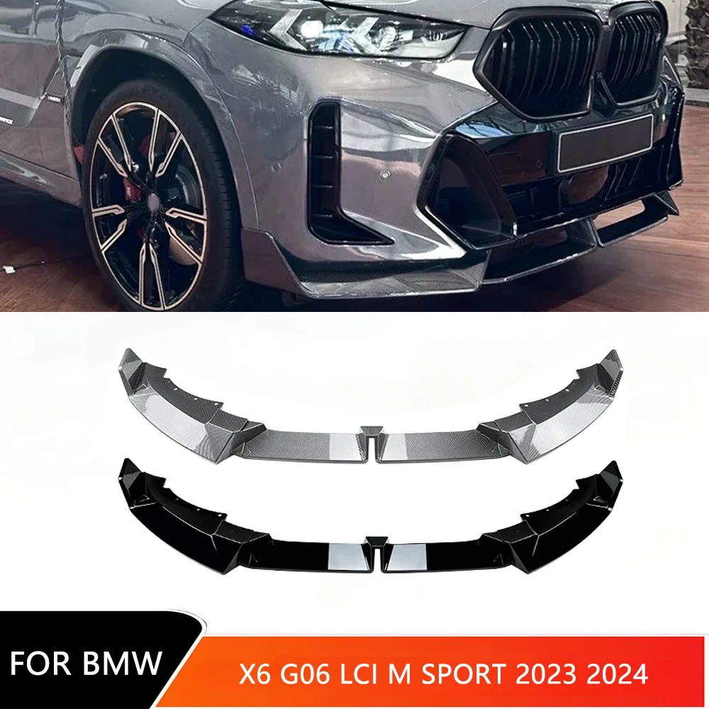 MP Style Front Bumpers Lip Spoiler for BMW X6 G06 LCI M Sport 2023 2024 Car Front Chin Splitter Diffuser Body Kits Gloss Black