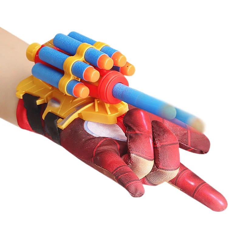 Marvel Hero Spiderman Captain America Hulk Iron Man Anime Figure Kid Cosplay Glove Soft Bullet Launcher Disney Shooting Toy Gift