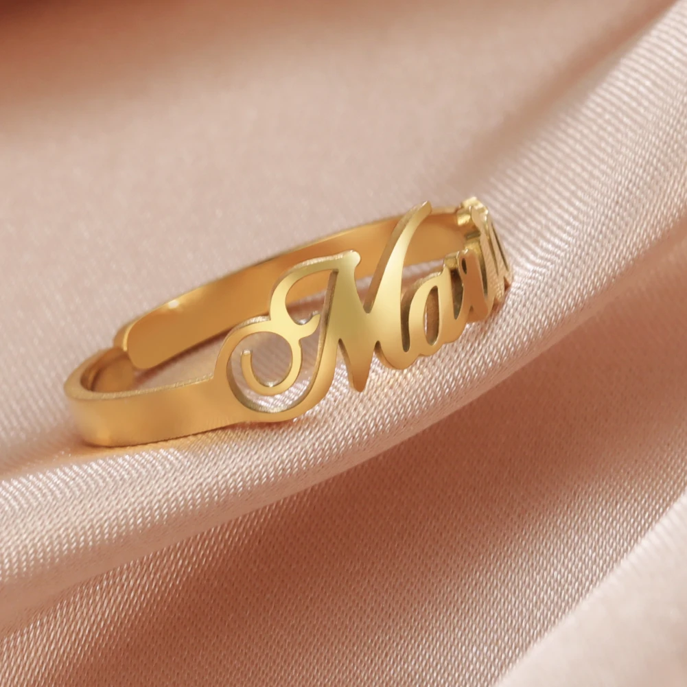 Fishhook Custom Name Finger Ring Personalized Couple Family Gift For Women Mother Men Gold Color Stainless Steel Fashion Jewelry